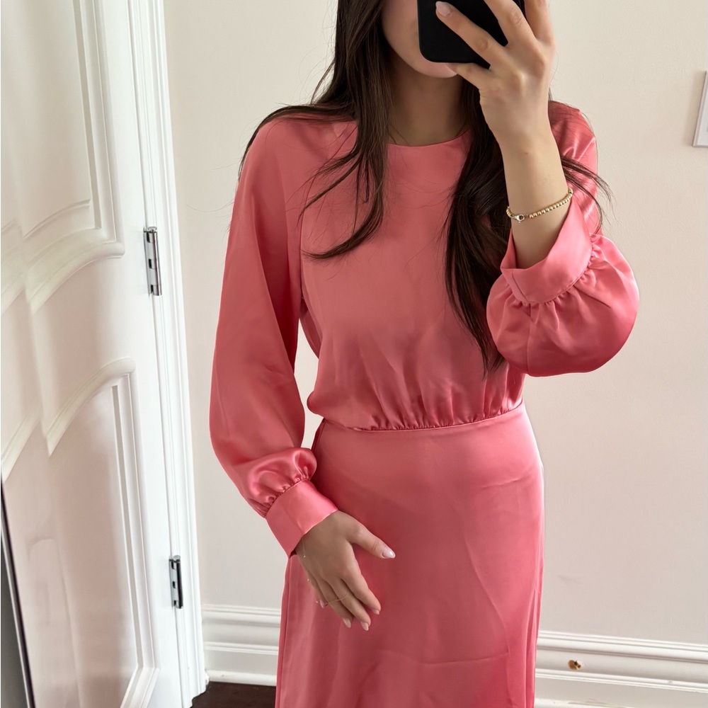 H&M Satin Vibrant Pink Long Sleeve Dress - Picture 2 of 7